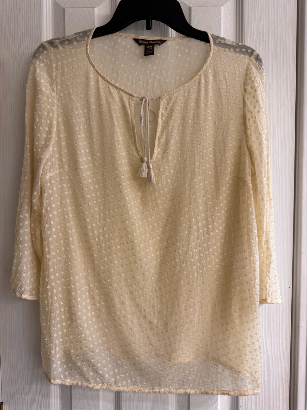 Silk Tommy Bahama Light Cream Swiss-Dot Peasant Tunic with Tassel Tie